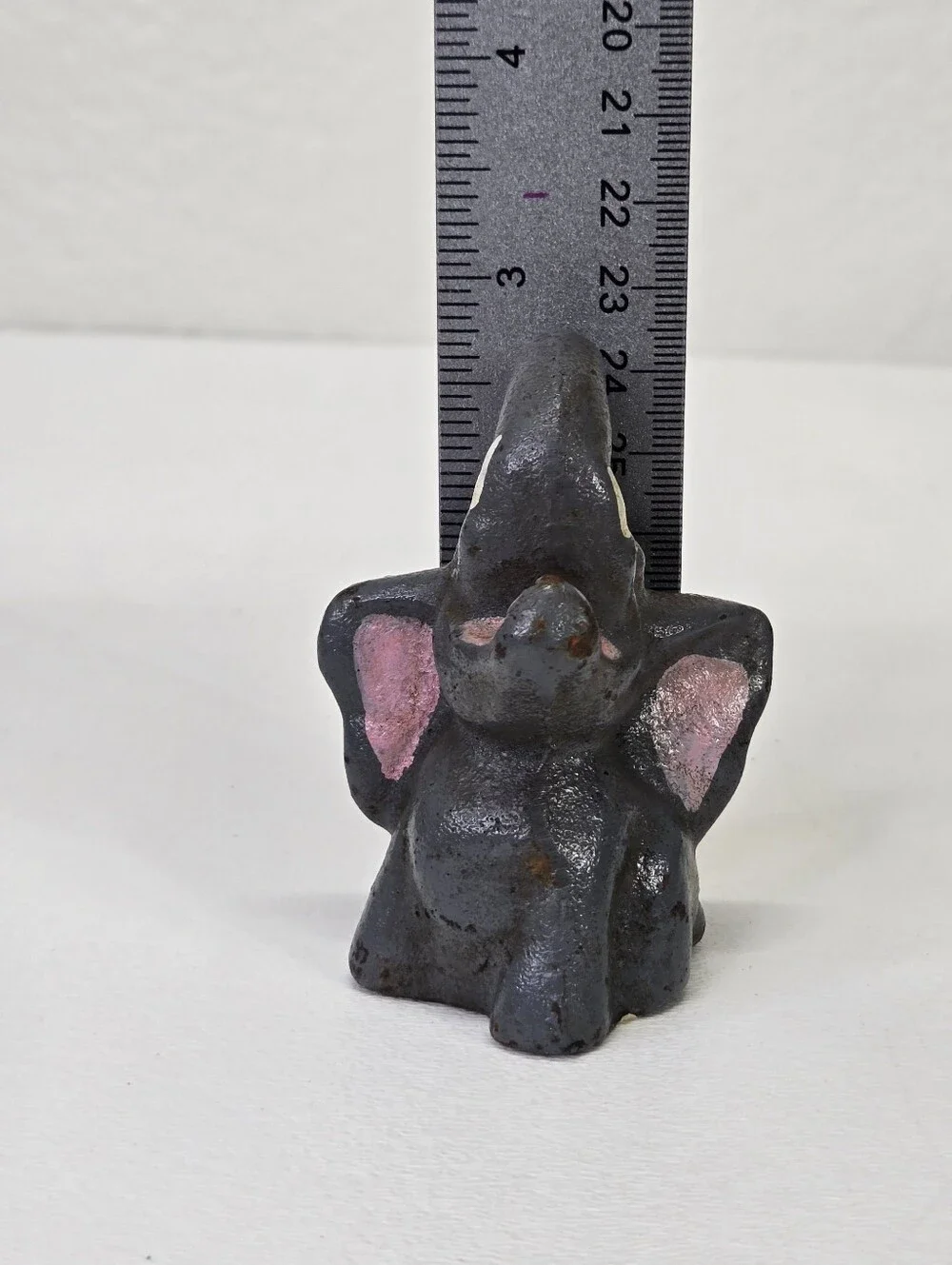 VTG Cast Iron Elephant Bottle Opener Figural Paperweight‎ Trunk Up Pink Mouth #3